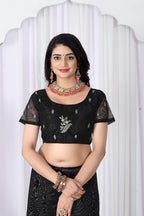Twill Net Embroidered Saree with Cut Work Border & Embroidered Blouse Piece