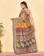 Vibrant Digital Print Chanderi Silk Saree with Mirror Work Lace Border