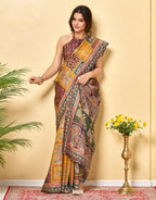 Vibrant Digital Print Chanderi Silk Saree with Mirror Work Lace Border