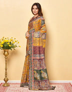Vibrant Digital Print Chanderi Silk Saree with Mirror Work Lace Border