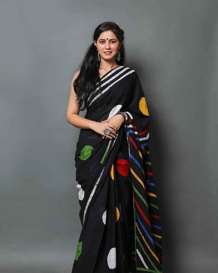 Abstract Print Mulmul Cotton Party Wear Saree