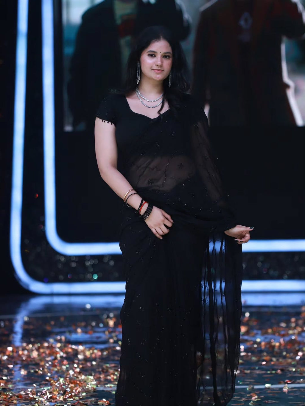 Georgette Saree With Beautiful Hand Diamond Work