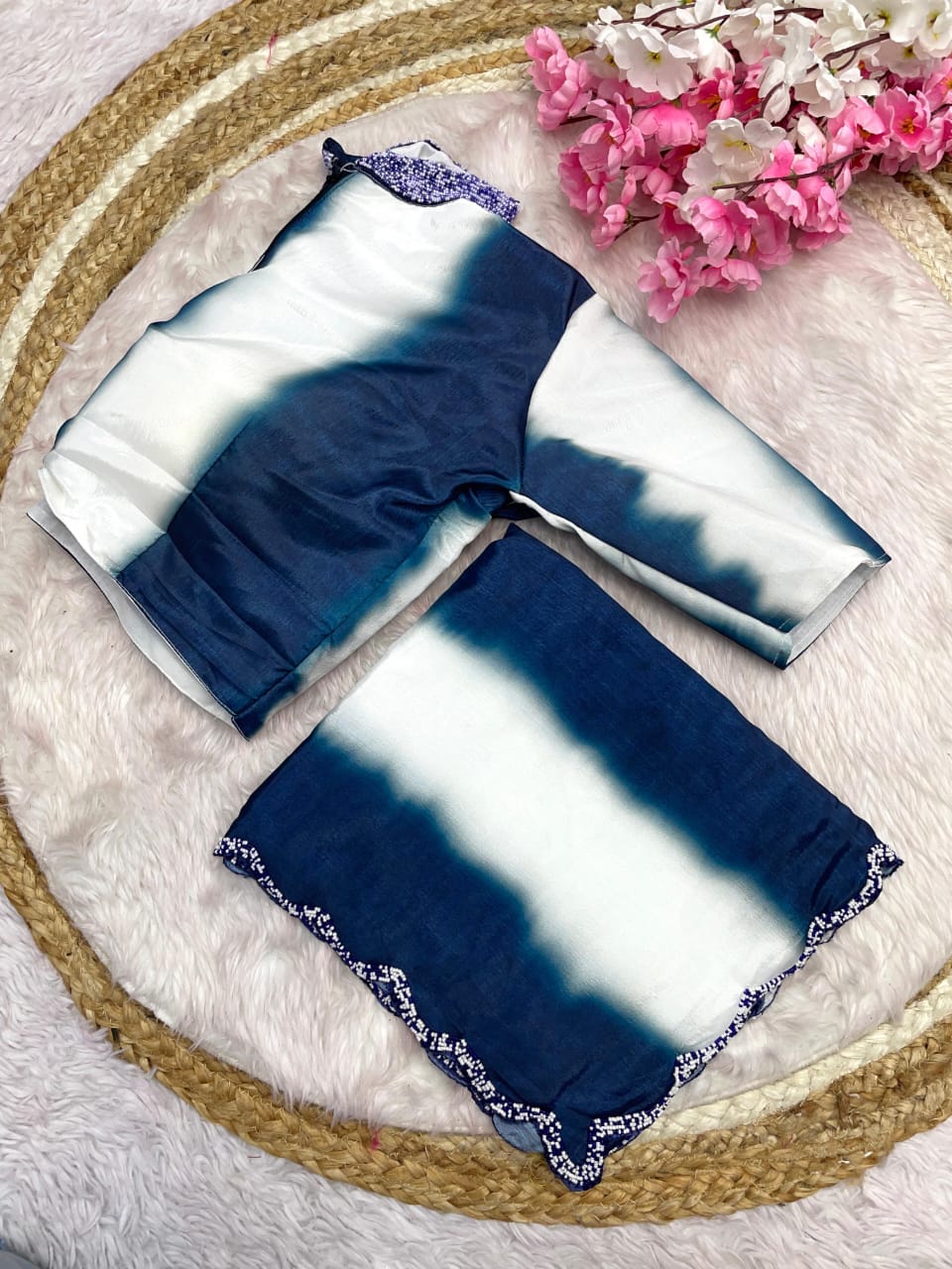 Digital Print Chinon Saree with Khatli Handwork Blouse & Designer Cut Border
