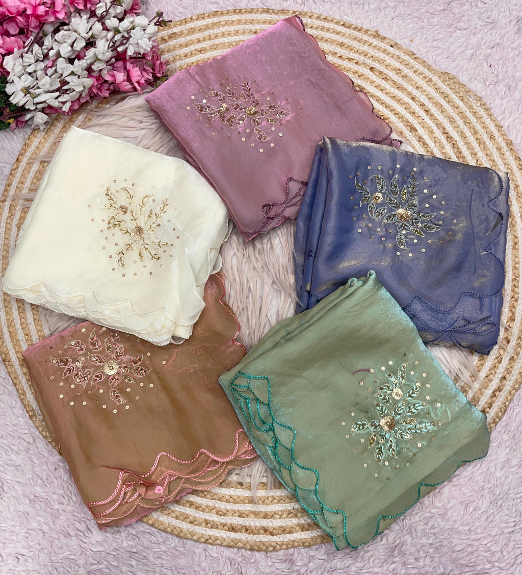 Fandy Satin Khatli Handwork Saree With Stiched Blouse