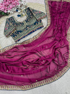 Rangoli Silk Saree with Sequins Embroidery Work & Stitched Blouse