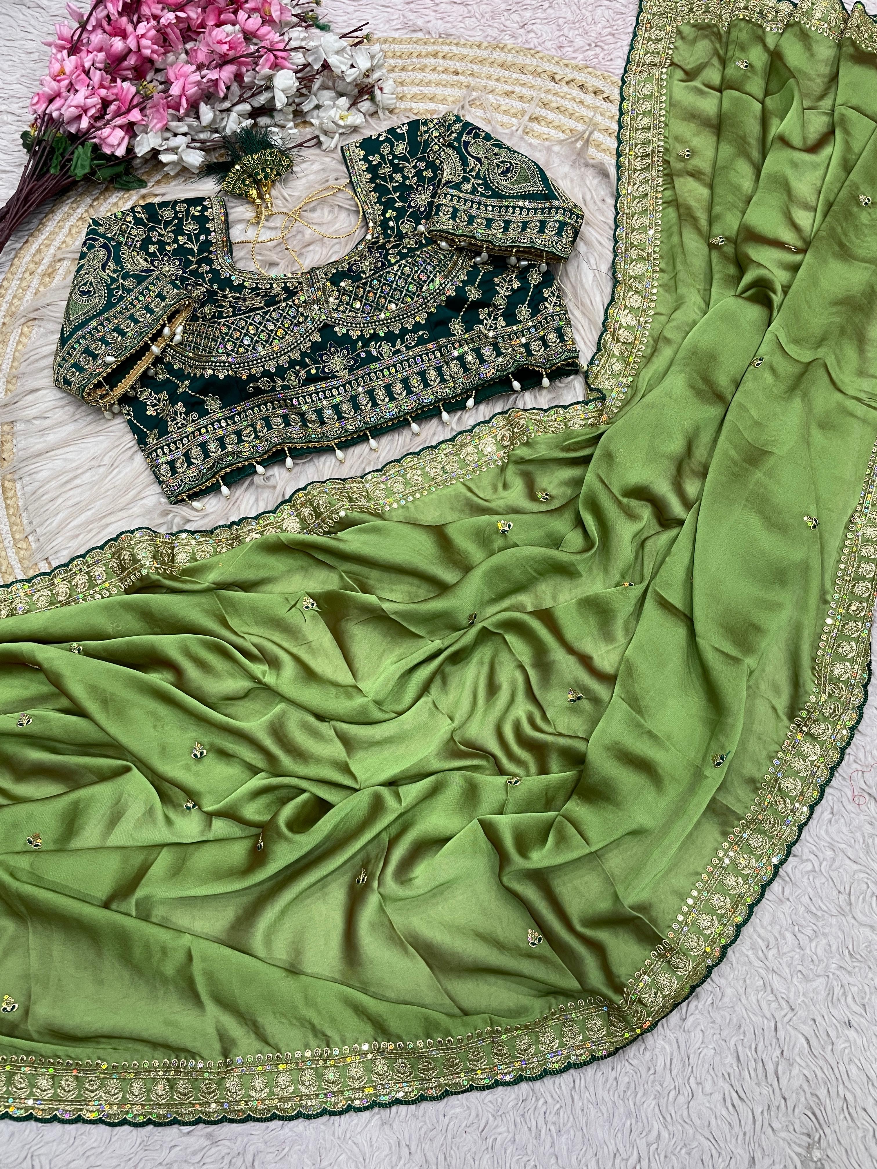 Rangoli Silk Saree with Sequins Embroidery Work & Stitched Blouse