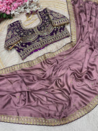 Rangoli Silk Saree with Sequins Embroidery Work & Stitched Blouse