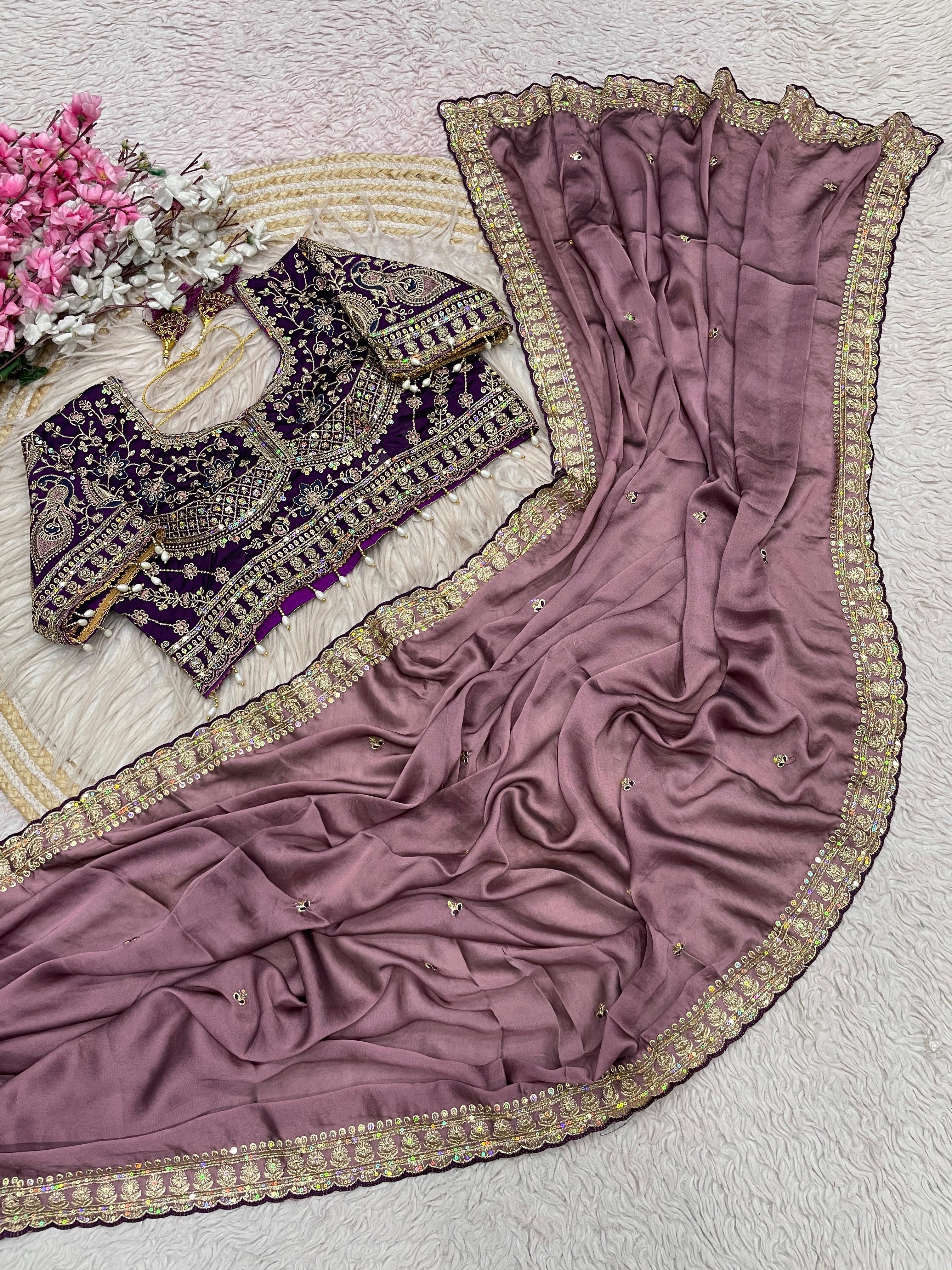Rangoli Silk Saree with Sequins Embroidery Work & Stitched Blouse