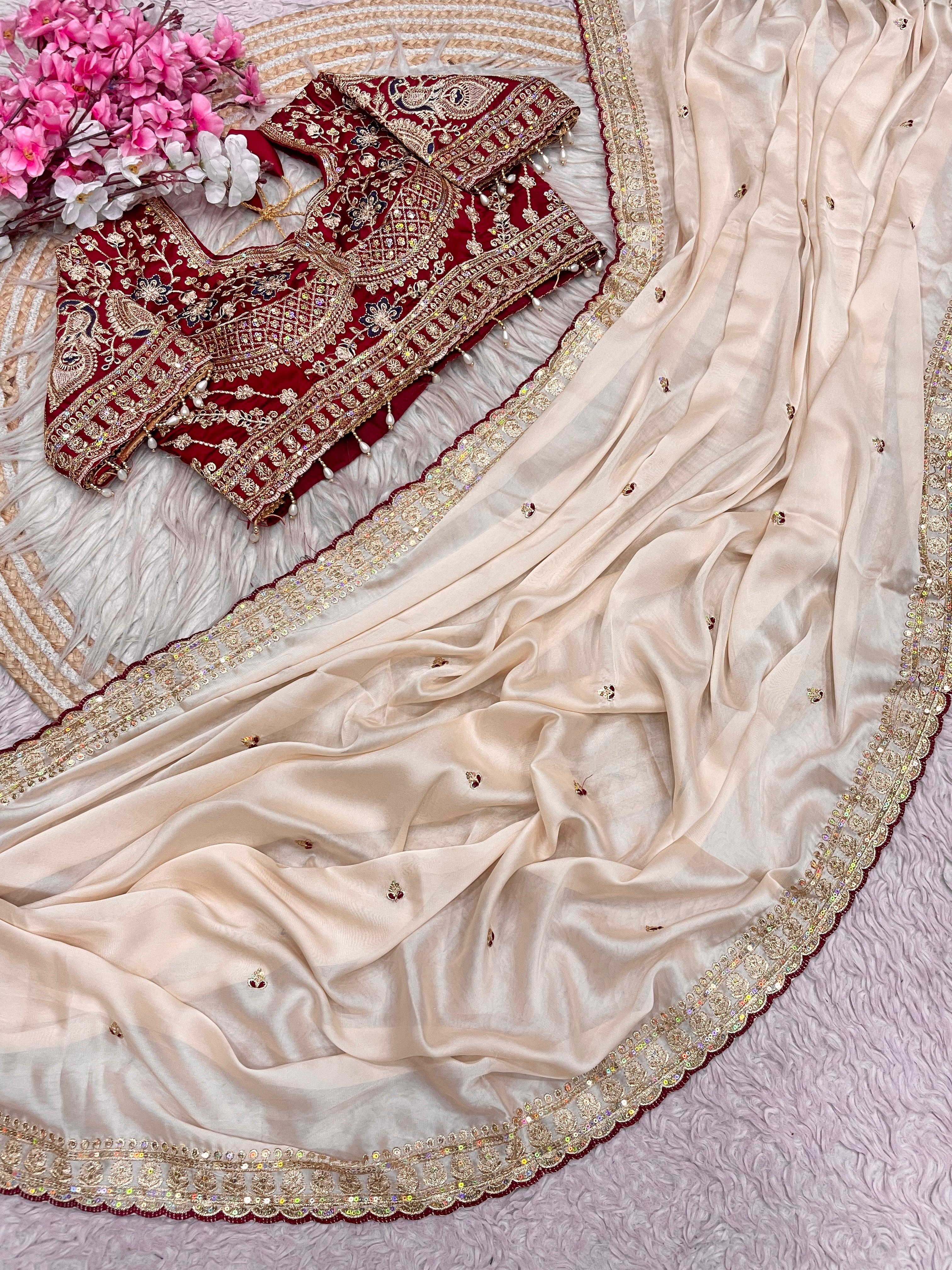 Rangoli Silk Saree with Sequins Embroidery Work & Stitched Blouse