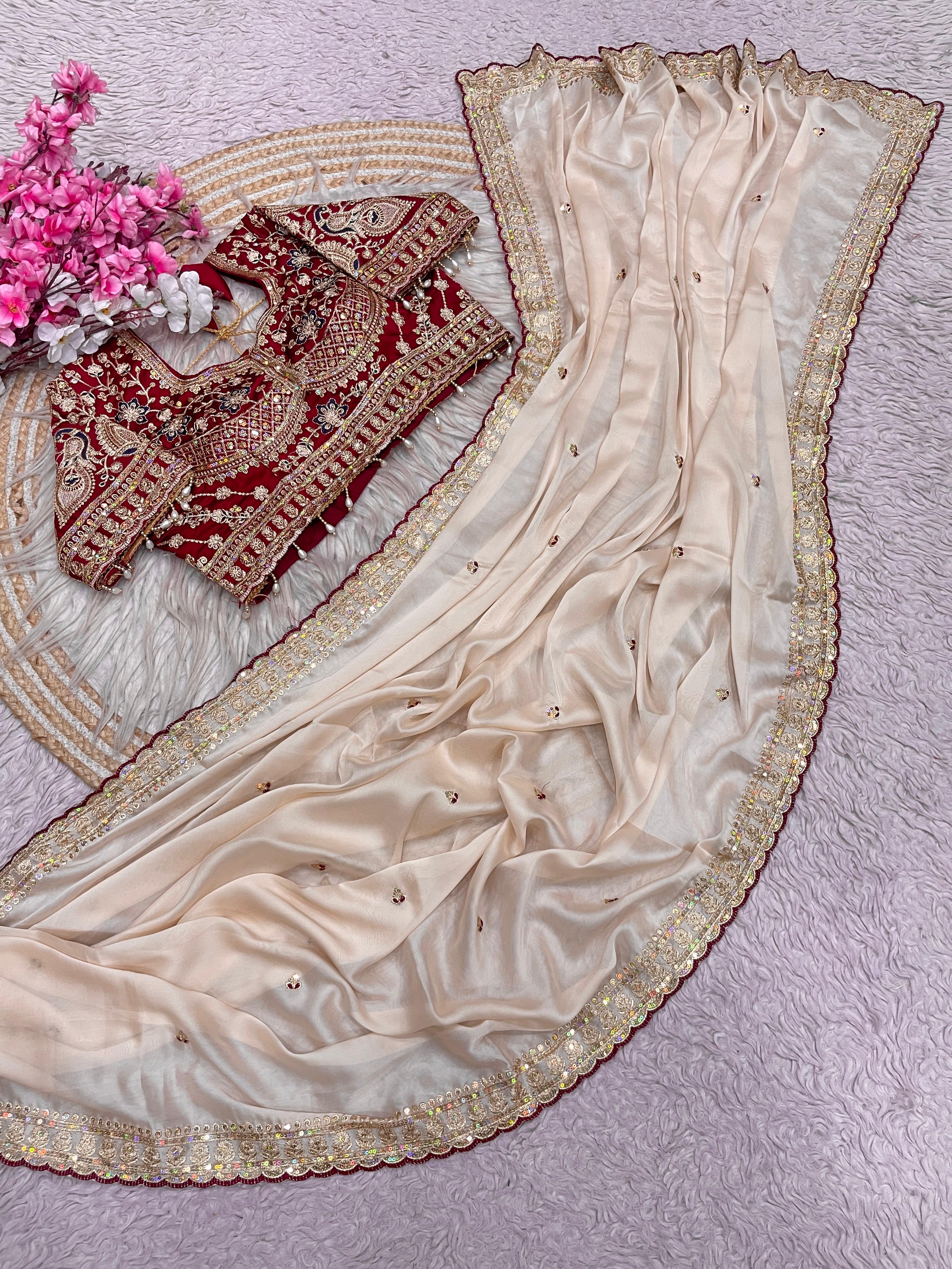 Rangoli Silk Saree with Sequins Embroidery Work & Stitched Blouse