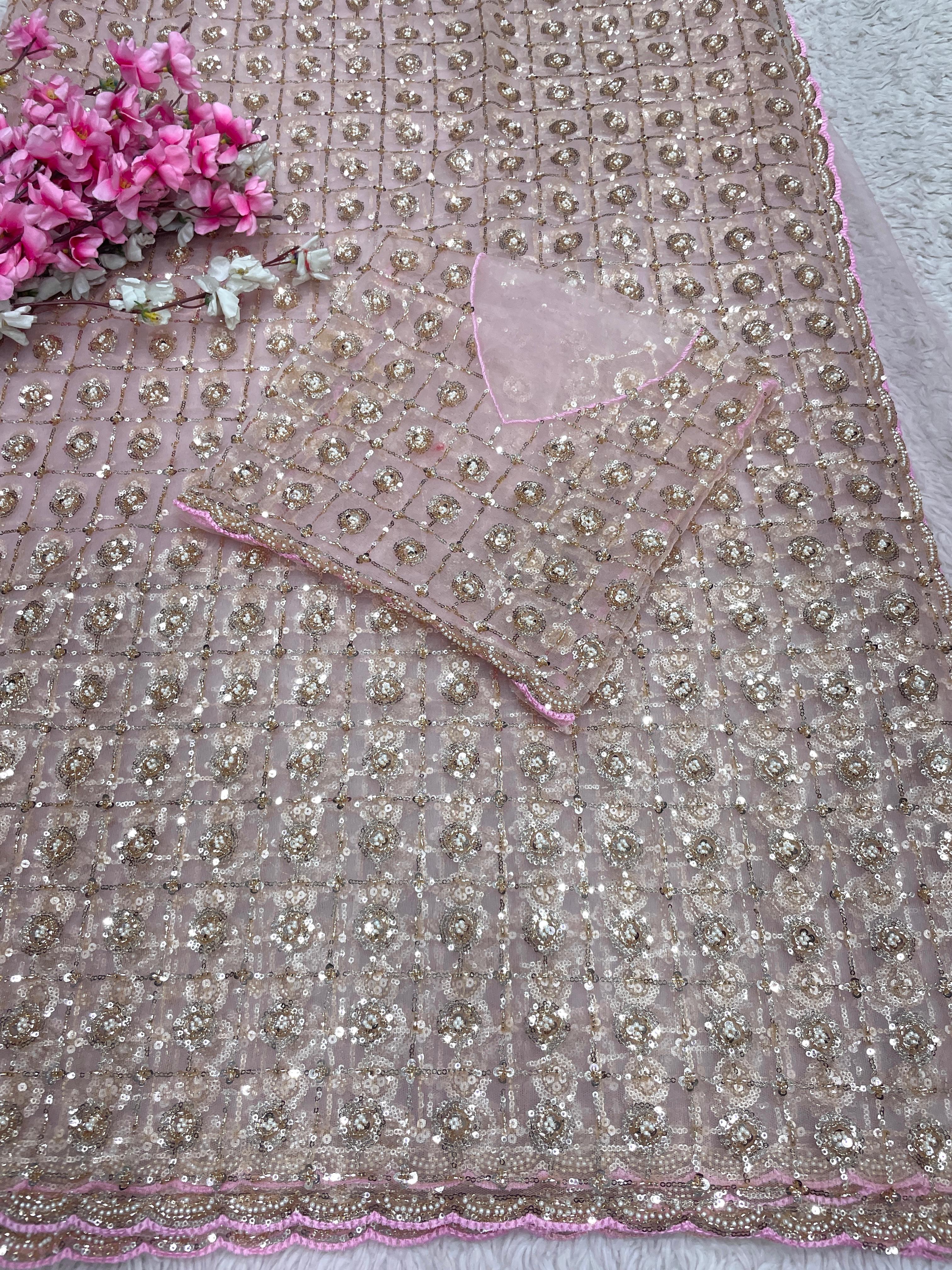 Betterfly Net With Brits Sequence Work Embroidered Saree