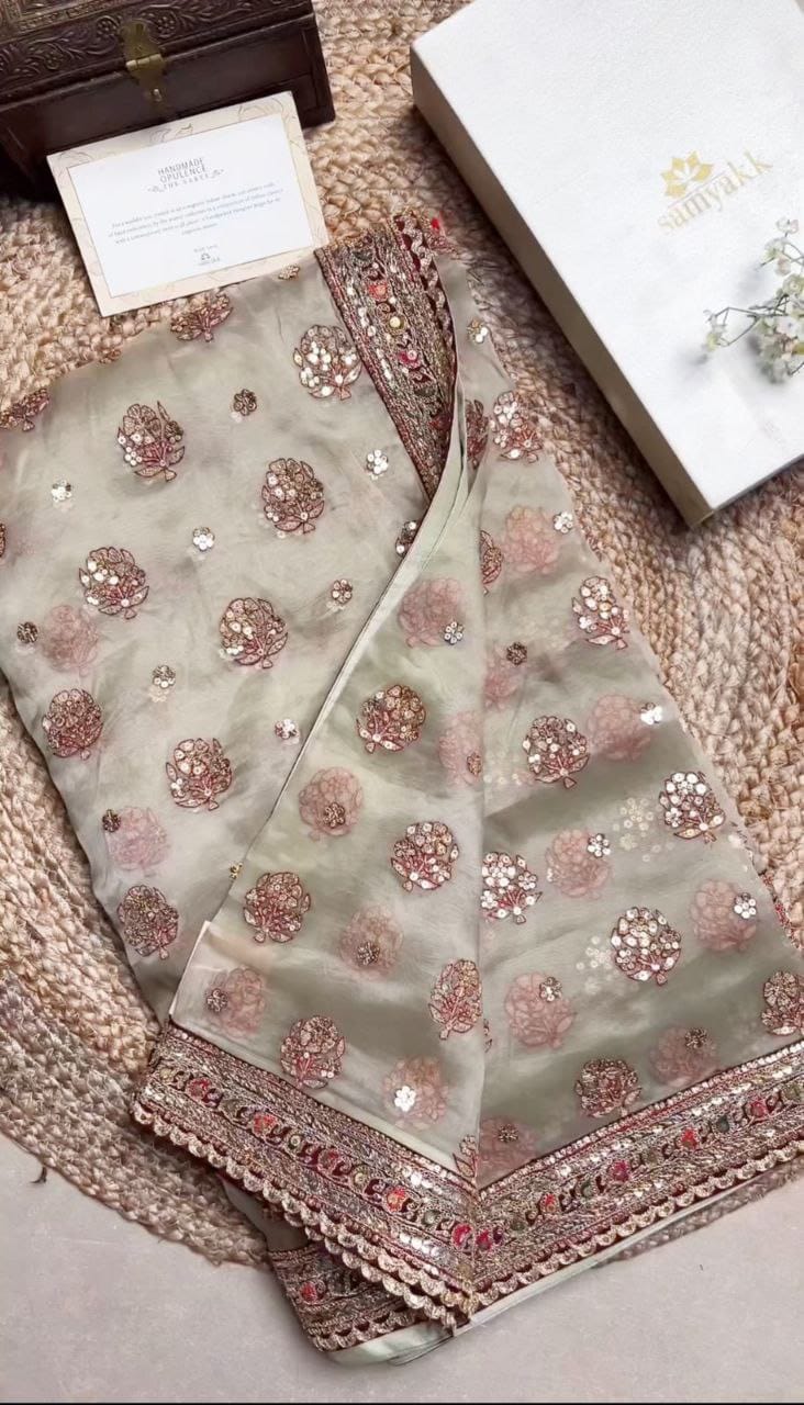 Soft Organza Silk Embroidery Saree With Multi Thread Work