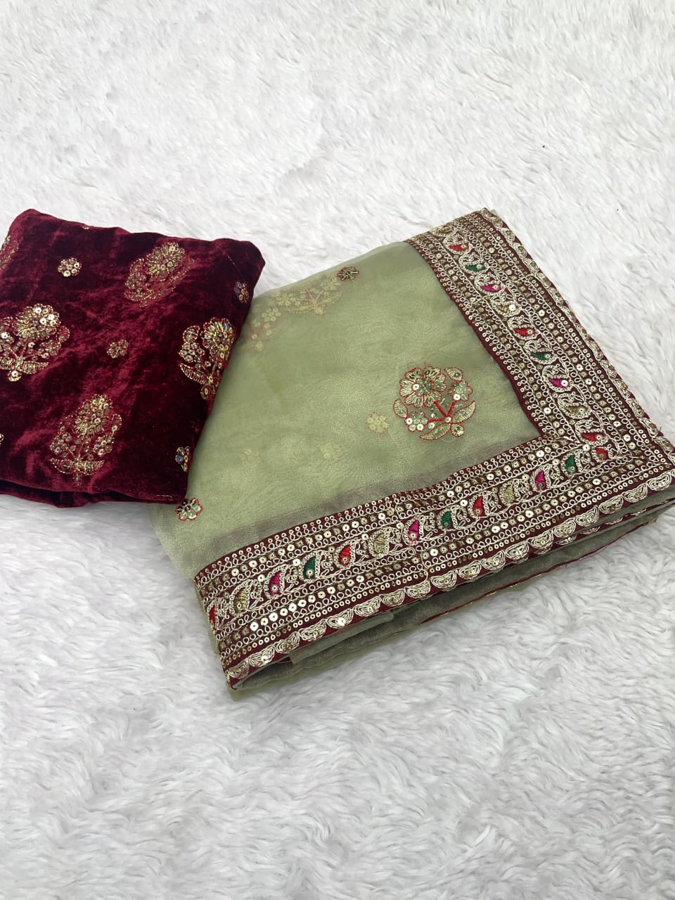 Soft Organza Silk Embroidery Saree With Multi Thread Work