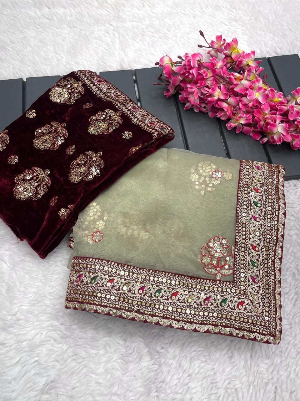 Soft Organza Silk Embroidery Saree With Multi Thread Work
