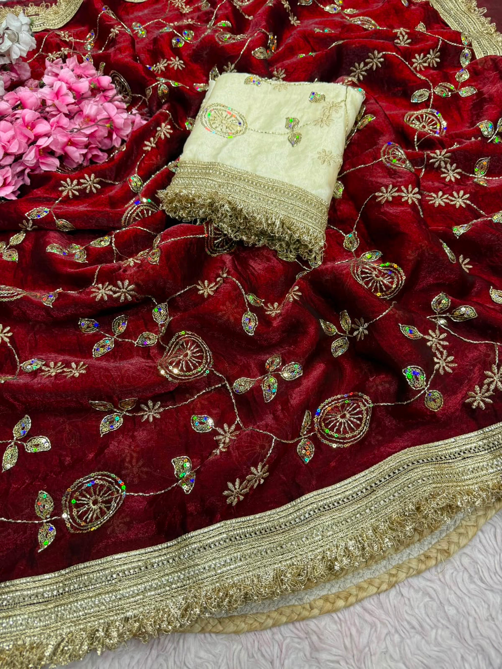 Fandy Satin With Bits Sequence Work Saree