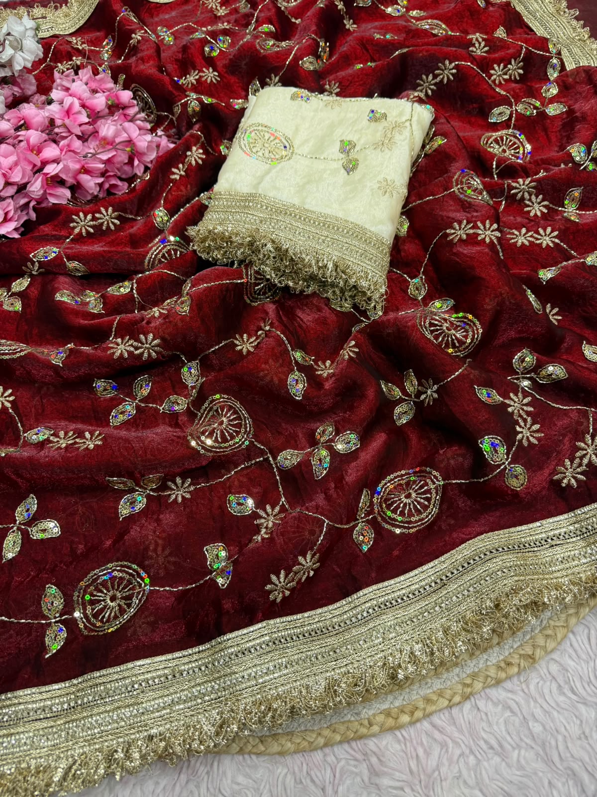 Fandy Satin With Bits Sequence Work Saree