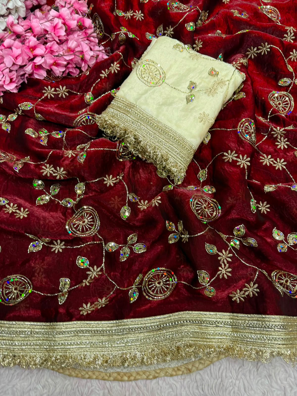 Fandy Satin With Bits Sequence Work Saree