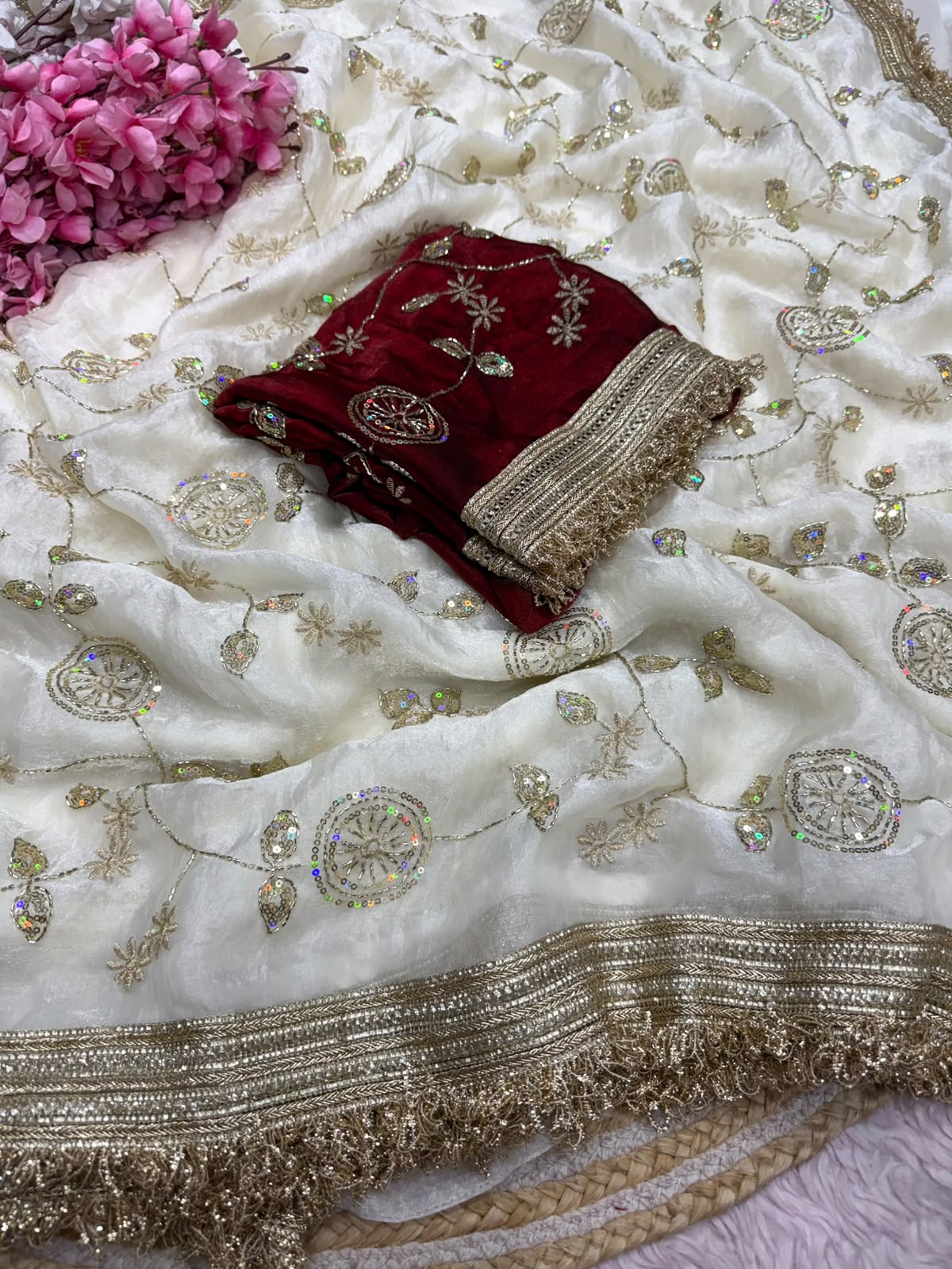 Fandy Satin With Bits Sequence Work Saree