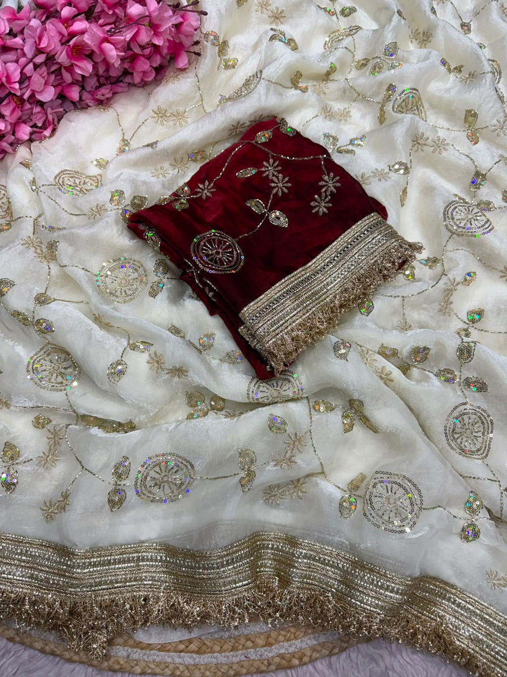 Fandy Satin With Bits Sequence Work Saree
