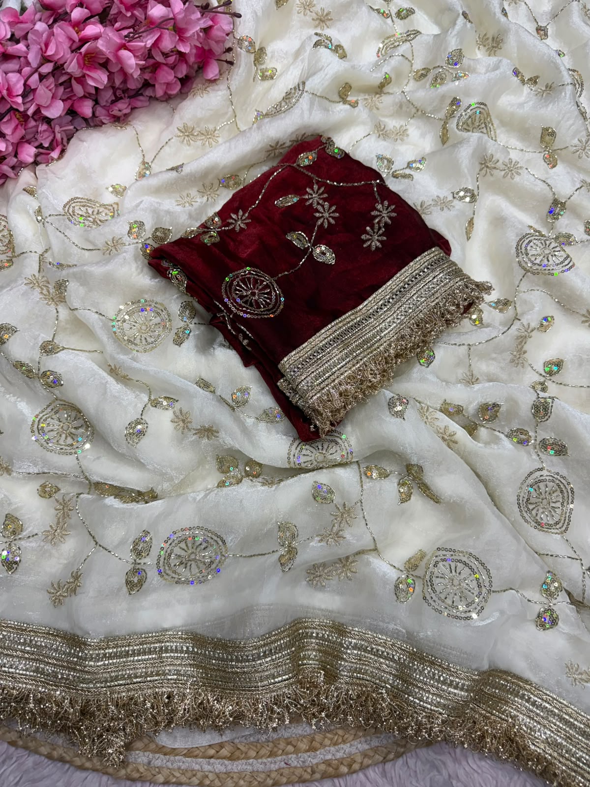 Fandy Satin With Bits Sequence Work Saree