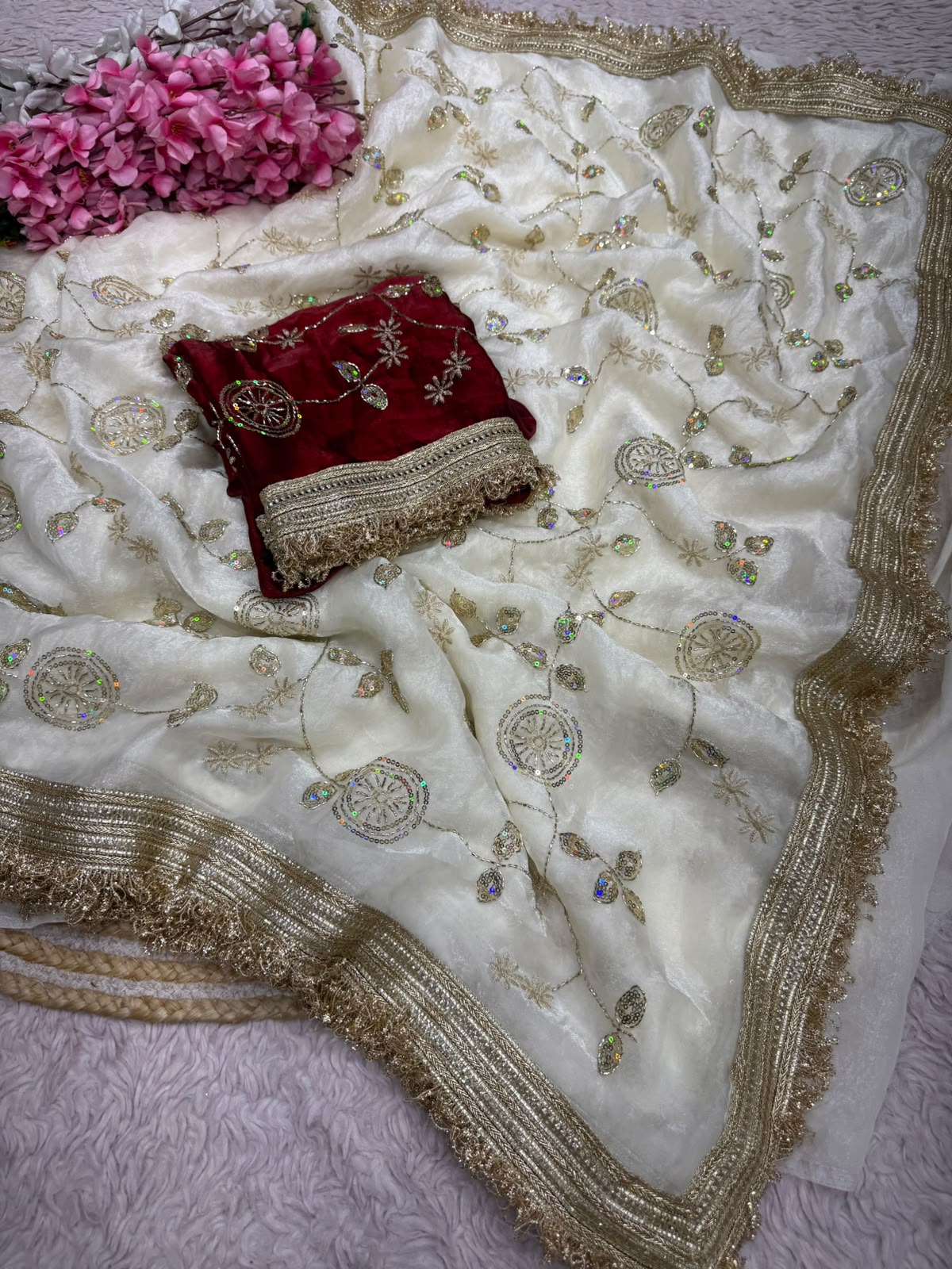 Fandy Satin With Bits Sequence Work Saree