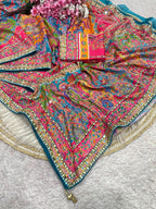 Chinnon Digital Print WIth Aari Work & Original Mirror Work Saree