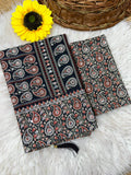 Soft Satin Ajrakh Printed Saree with Mirror Work - Pionex Fab