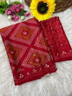 Bandhani Print Satin Silk Saree with Handcrafted Mirror Work