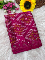 Bandhani Print Satin Silk Saree with Handcrafted Mirror Work