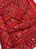 Bandhani Print Satin Silk Saree with Handcrafted Mirror Work - Pionex Fab