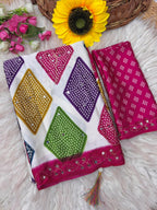 Bandhani Print Satin Silk Saree with Mirror Work