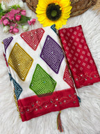 Bandhani Print Satin Silk Saree with Mirror Work