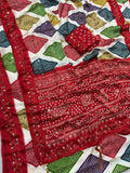 Bandhani Print Satin Silk Saree with Mirror Work - Pionex Fab