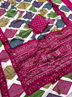 Bandhani Print Satin Silk Saree with Mirror Work