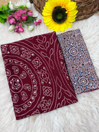 Soft Satin Ajrakh Printed Mirror Work Saree with Lace Border