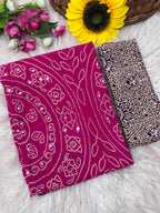 Soft Satin Ajrakh Printed Mirror Work Saree with Lace Border