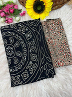 Soft Satin Ajrakh Printed Mirror Work Saree with Lace Border
