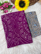 Soft Satin Ajrakh Printed Mirror Work Saree with Lace Border