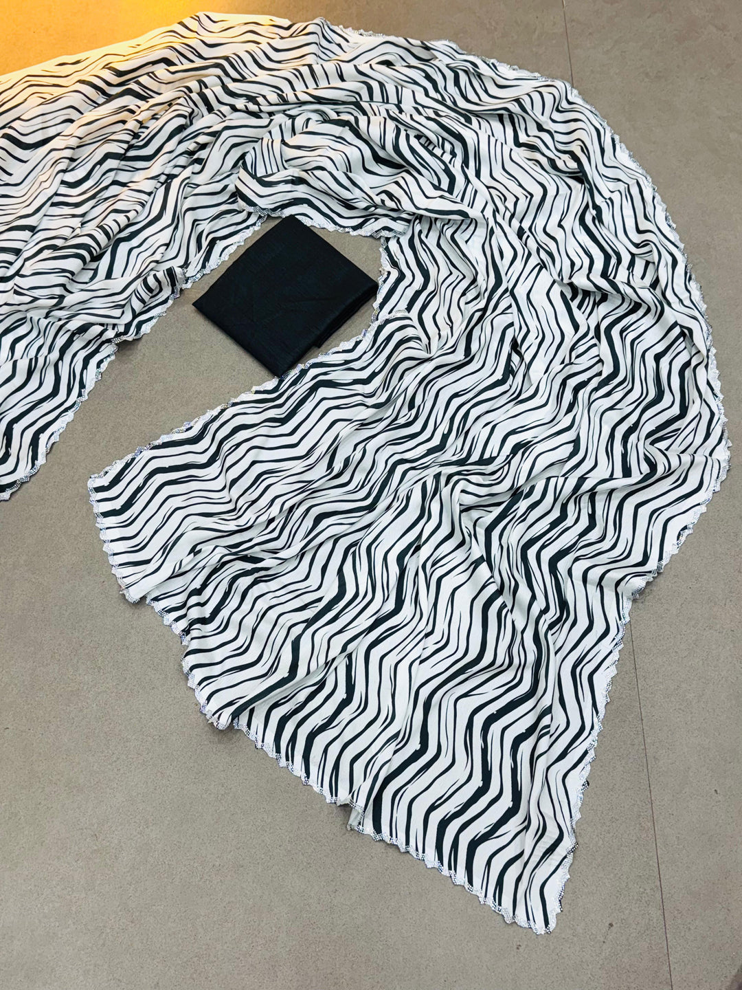 Chinon Silk Printed Saree with  Siroski Stone Border