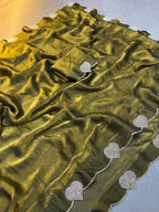 Elegant Dusty Hue Space Silk Saree with Intricate Diamond & Heart Cut Work