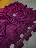 Elegant Dusty Hue Space Silk Saree with Intricate Diamond & Heart Cut Work