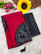 Bandhani Inspired Satin Silk Saree with Ari & Mirror Work