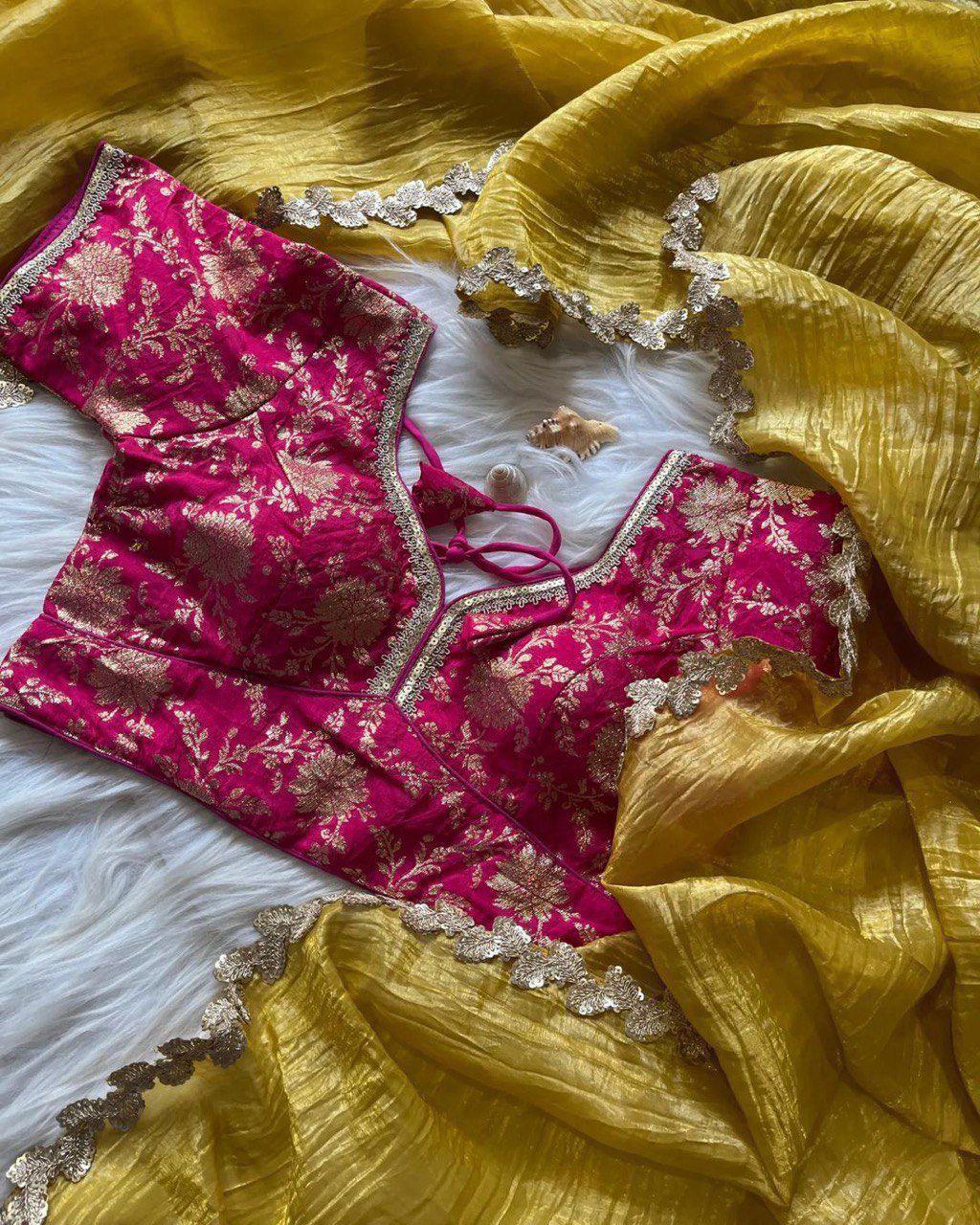 Glamorous Party Wear Crushed Tissue Saree with Sequin Embroidery & Zari Blouse