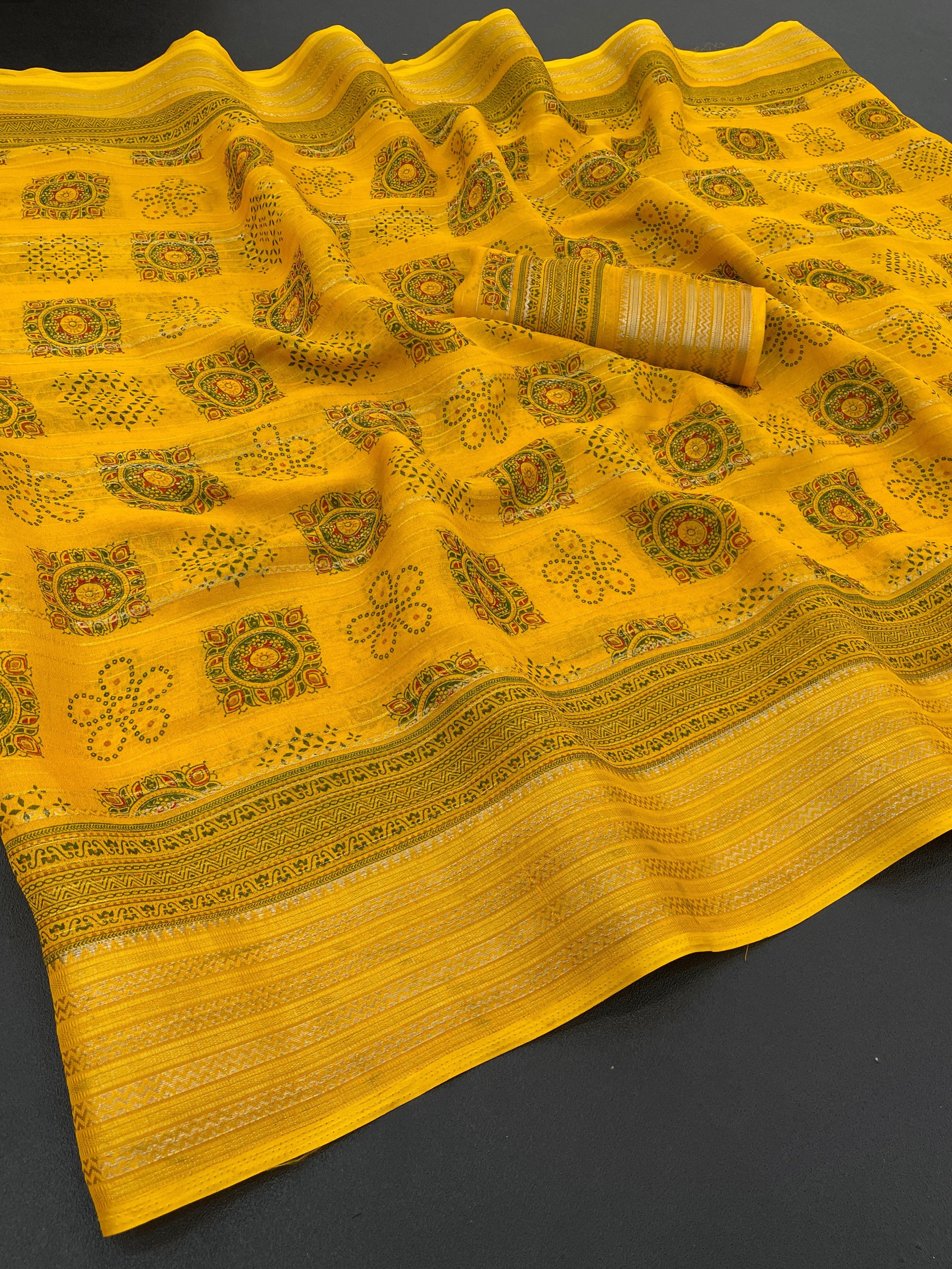 Chiffon Silk Saree with Traditional Woven Zari & Printed Patterns