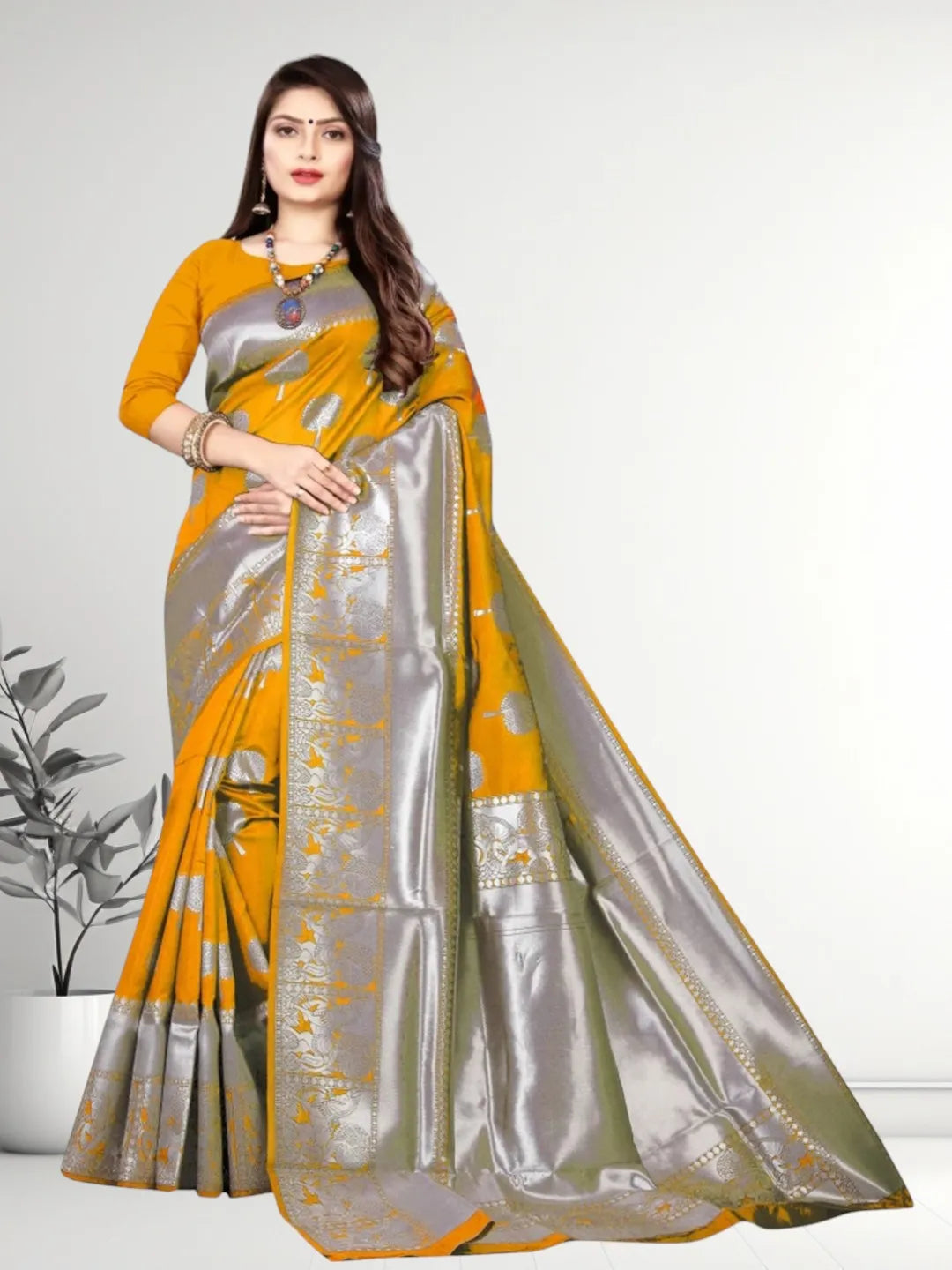 Pionex Banarasi Softy Copper Zari Weaving Brocade Saree
