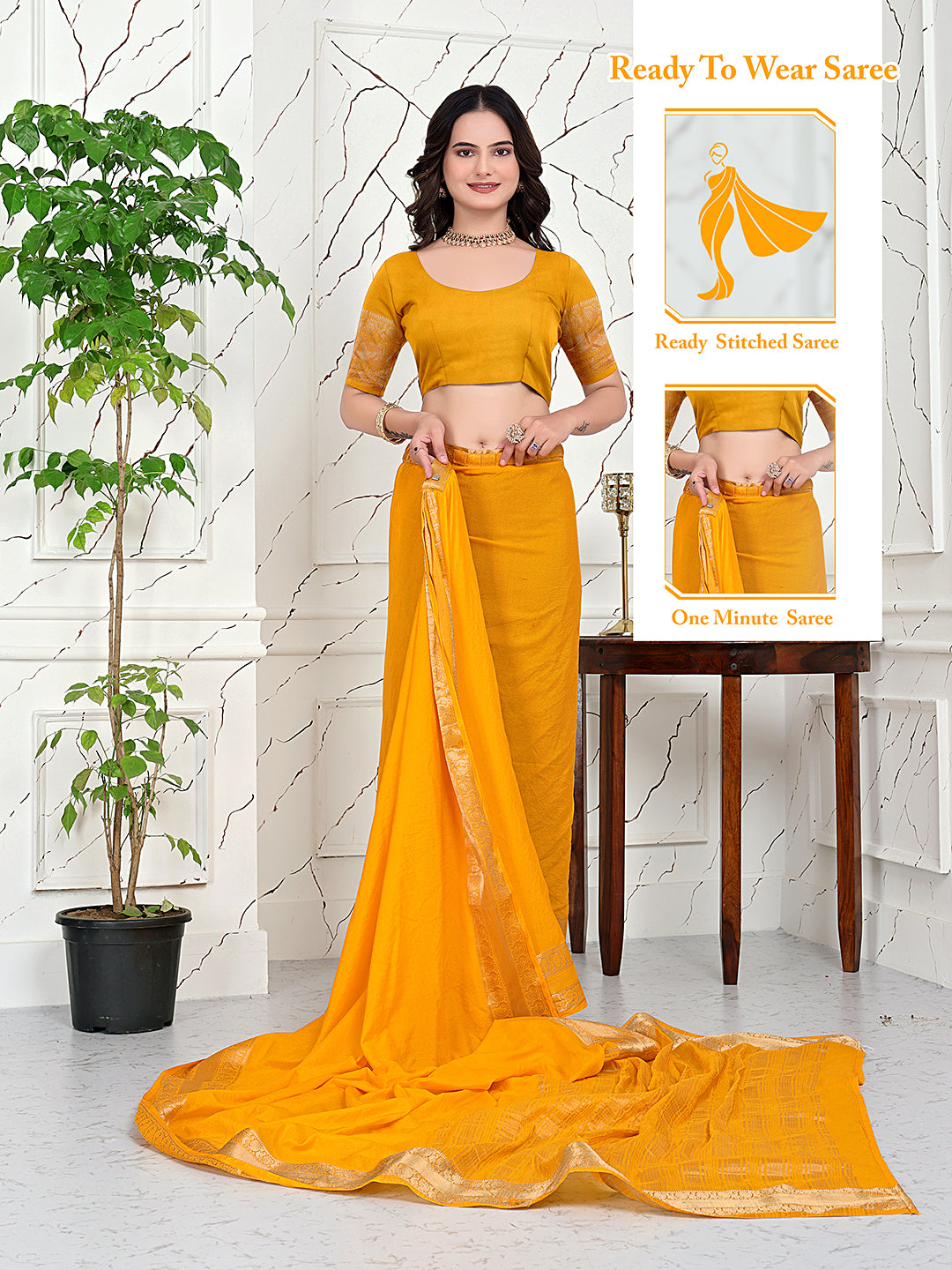 Ready-to-Wear Jacquard Saree in Crepe Banarasi Fabric