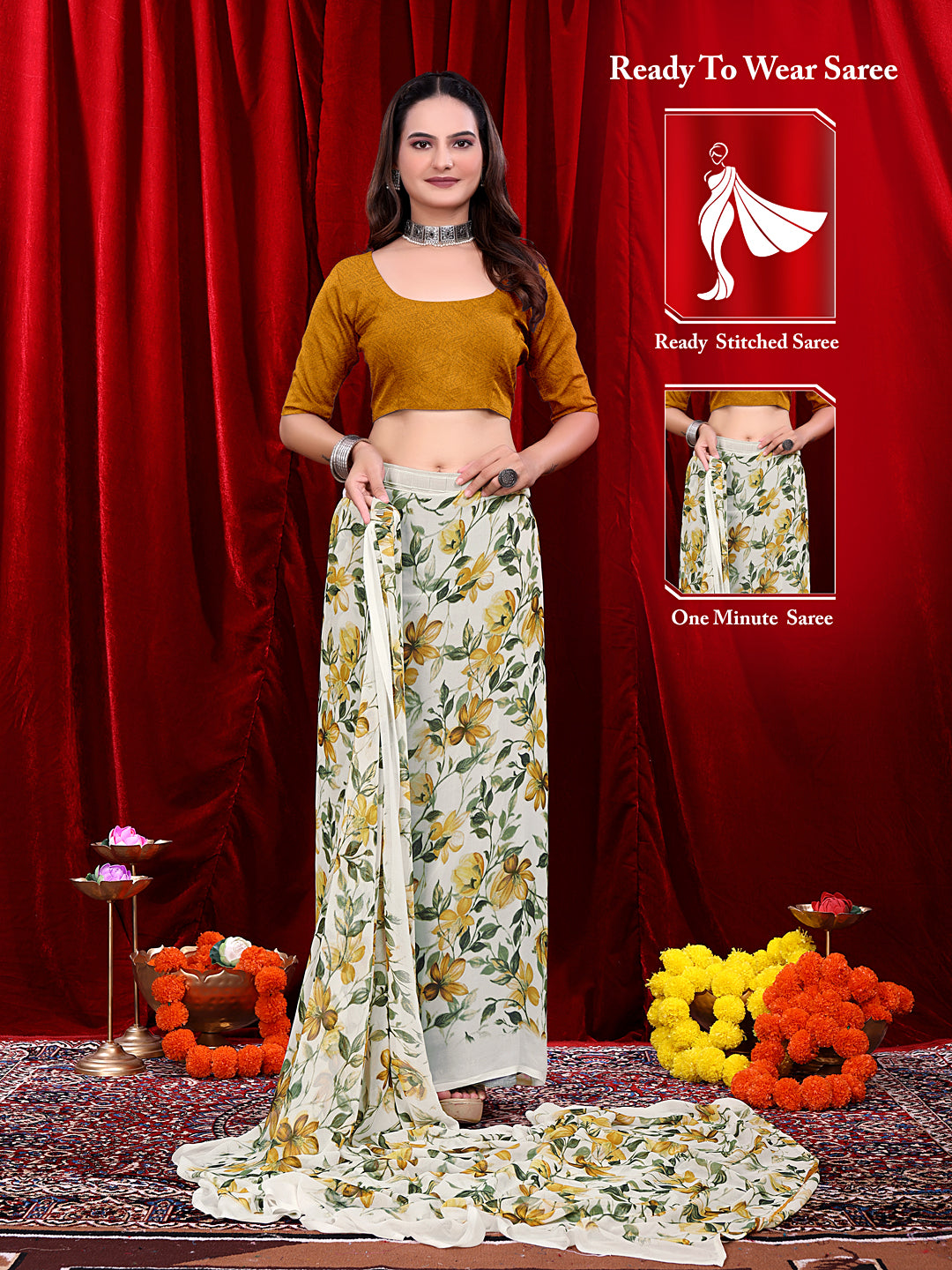 Ready-to-wear Floral Printed Georgette Saree
