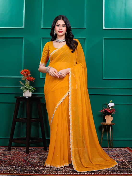 Chiffon  Swarovski Daimond  Lace Work Sarees