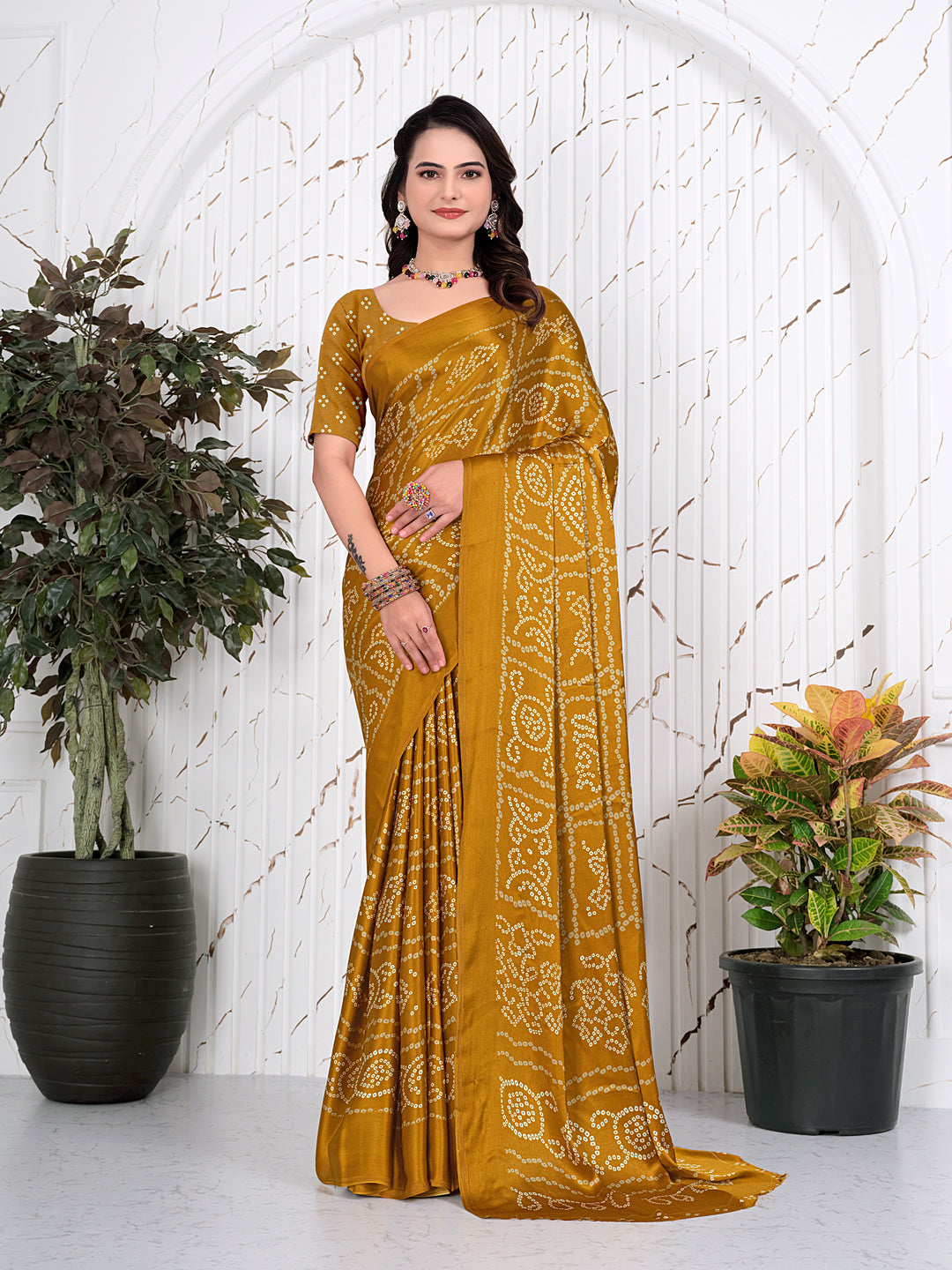 Bandhani Printed Satin Silk Saree for Party Look