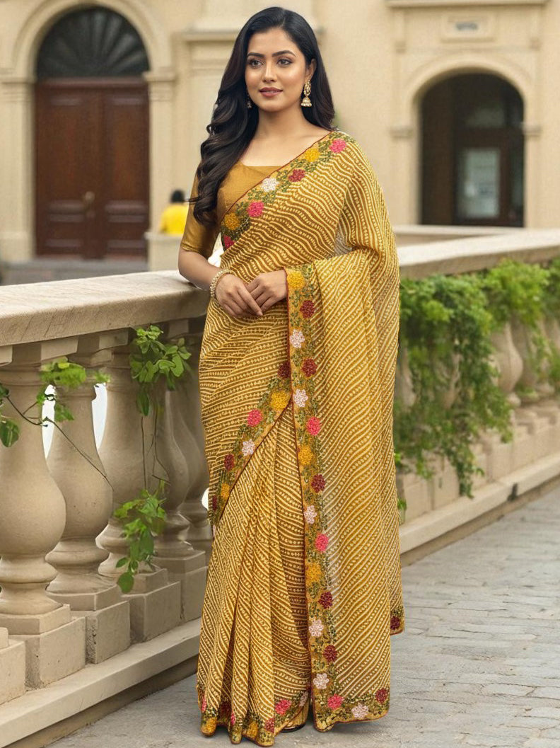 Cotton Silk Bandhani Printed Saree with Embroidery Work Border